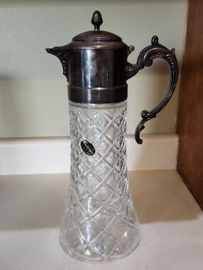 VTG Godinger Cut Lead Crystal Pitcher (Decanter) with Silver-plated Lid & Handle